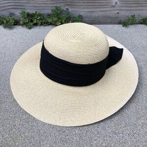 VTG SAINT MARTIN Sun Hat Women's One Size Wide Brim Floppy Bow Paper Blend